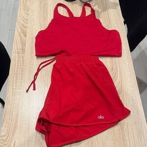 ALO Yoga Red Tank and Shorts Set